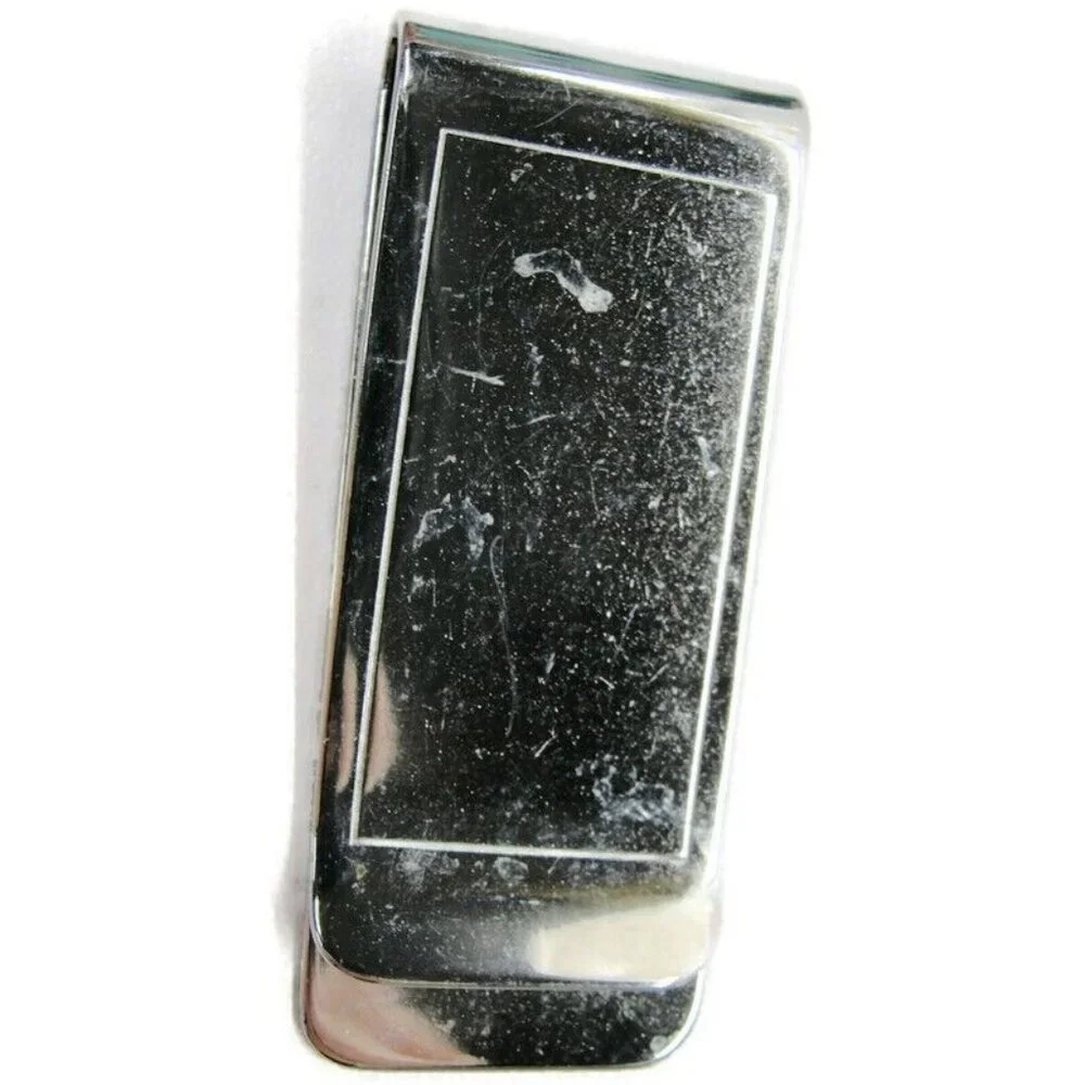 Classic Simple Money Clip Silver-Tone Stainless Steel Vtg Wallet Cash ID Holder